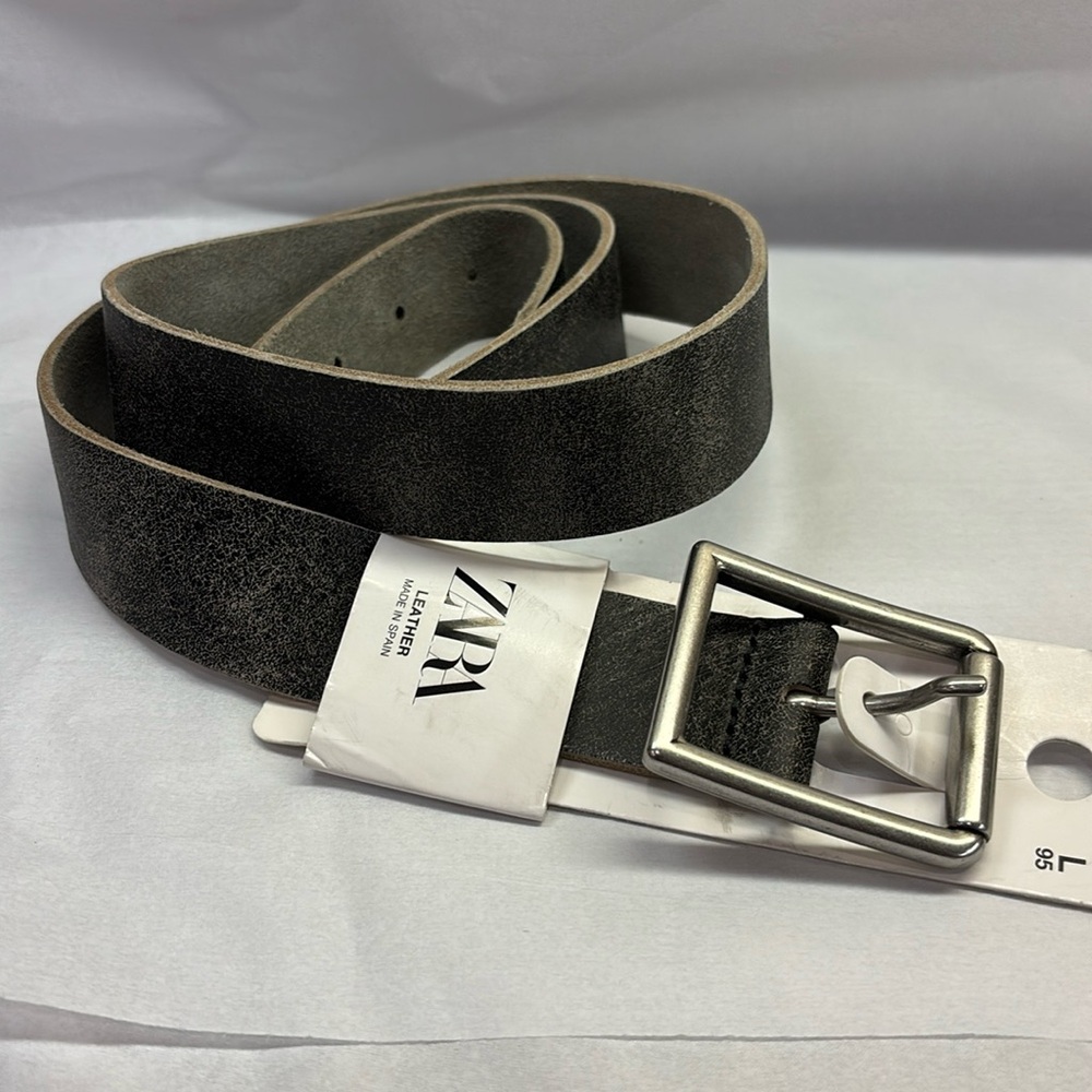 Zara Distressed Black Leather Belt